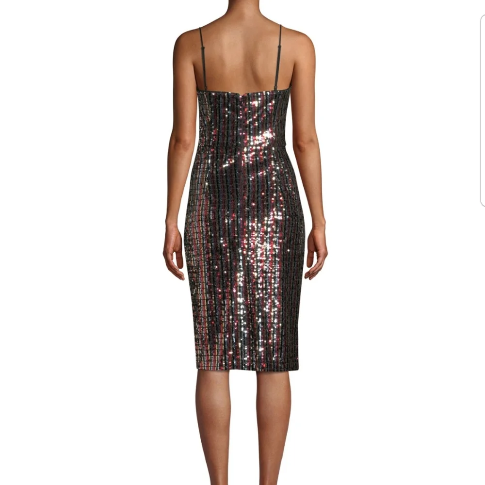 MILLY Chrystie Square Neck Sequin Midi Dress